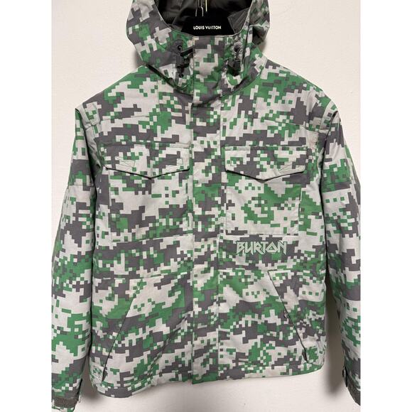 Burton Jacket Boys Large Green Gray Digital Camo Modem Hooded Snowboard Ski - Picture 5 of 16